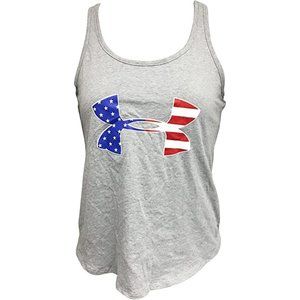 Under Armour Women's Freedom Big Flag US USA Logo Gray Tank Top 1355923 035 XS